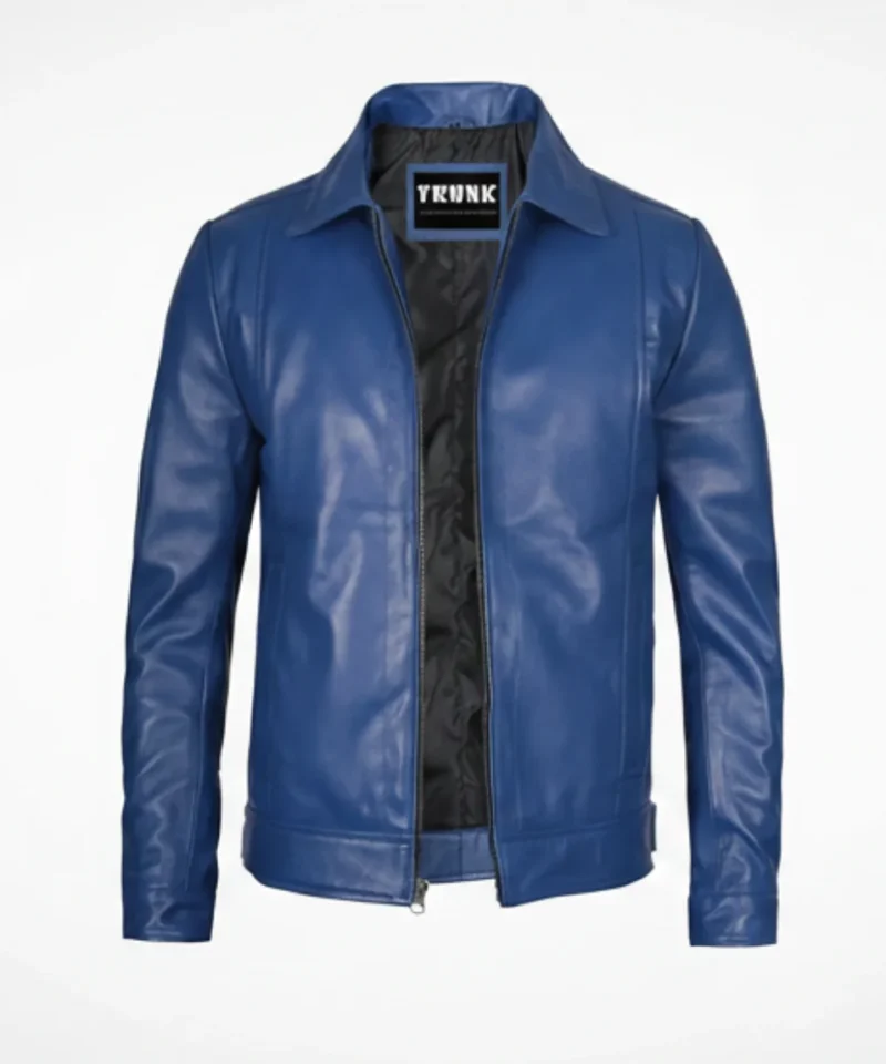 Men's Blue Real Leather Harrington Jacket