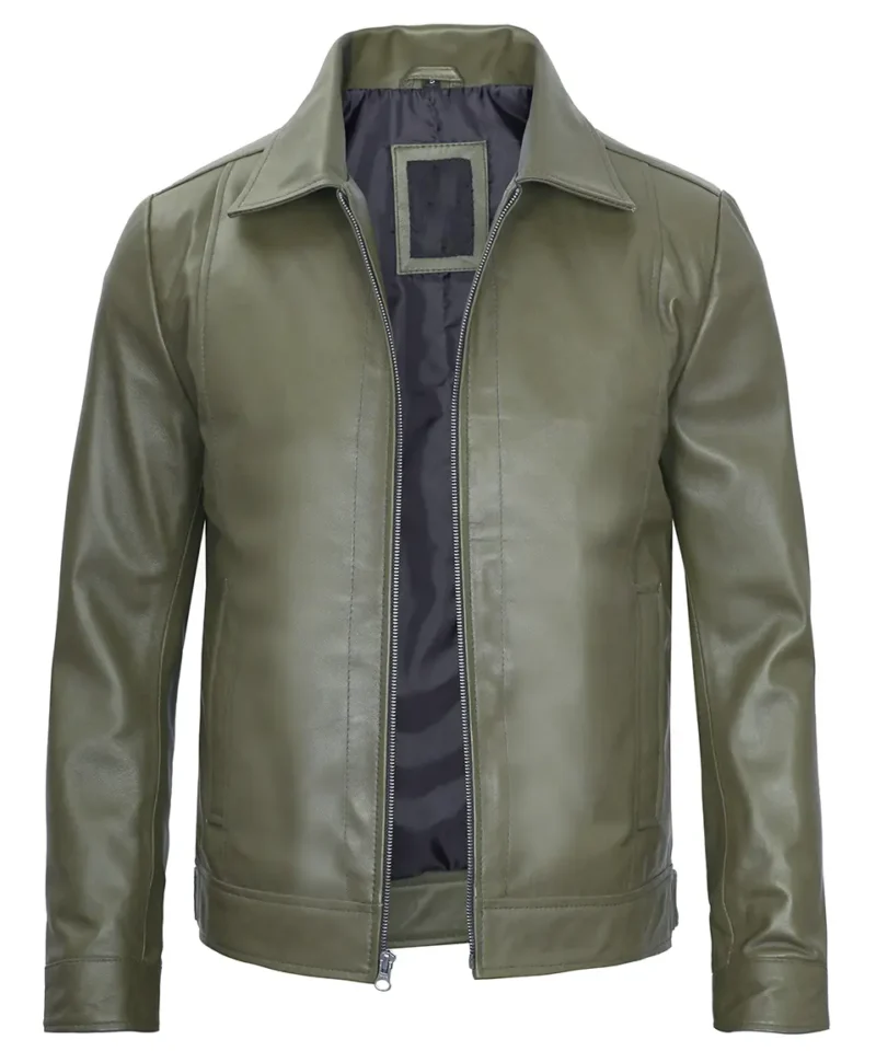 mens harrington green leather jacket