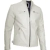 Classic Men's Off White Real Leather Cafe Racer Jacket