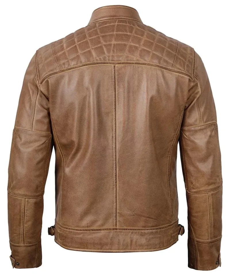 Men's Distressed Cafe Camel Brown Racer Leather Jacket
