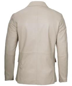 Men's Beige Leather Blazer Jacket
