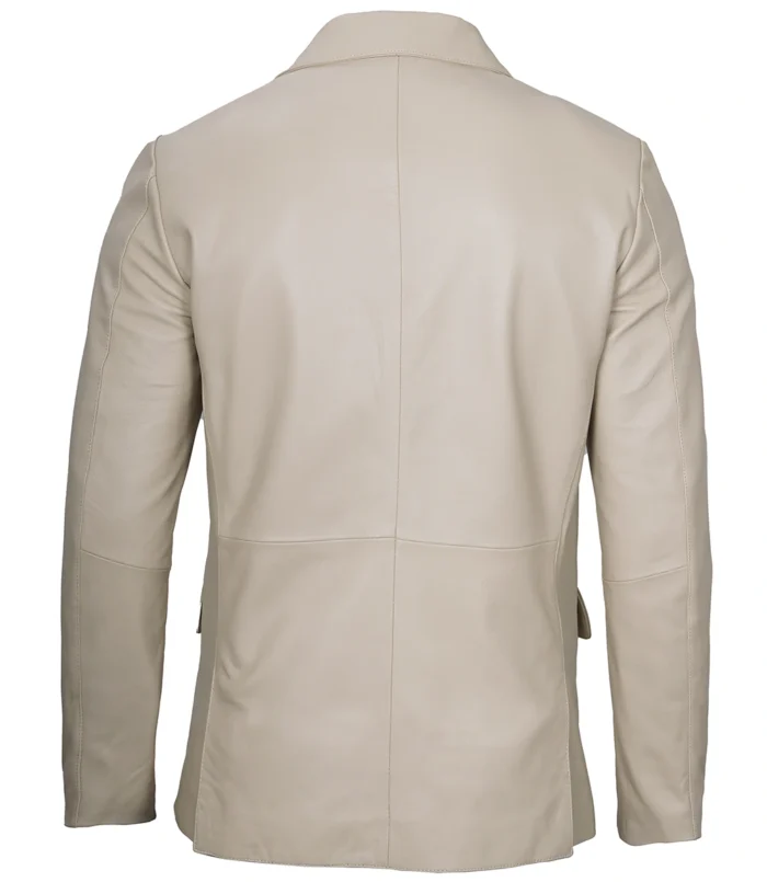 Men's Beige Leather Blazer Jacket