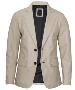 Men's Beige Real Leather Blazer Jacket