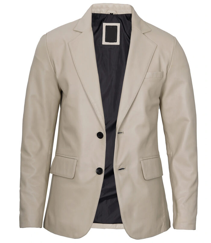 Men's Beige Real Leather Blazer Jacket