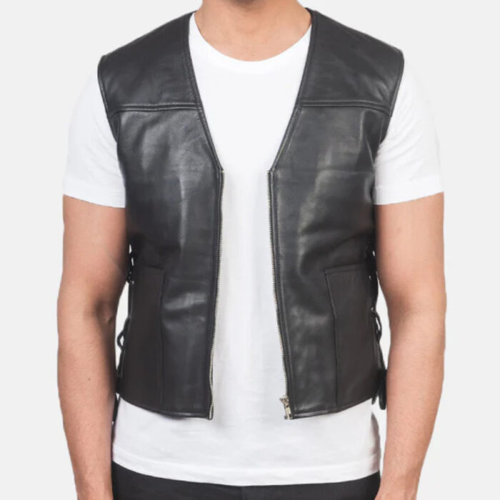 Men's Black Leather Vest