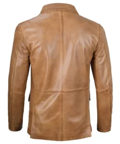 Men’s Classic Two Button Premium Camel Brown Leather Blazer