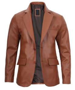 Men's Cognac Brown Real Leather Blazer