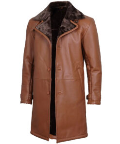 Men's Dark Brown Cognac Leather Shearling Coat