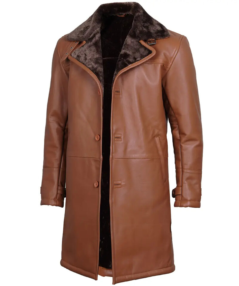 Men's Dark Brown Cognac Leather Shearling Coat