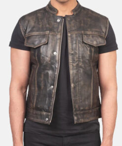 Men's Distressed Brown Leather Vest