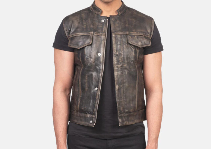 Men's Distressed Brown Leather Vest