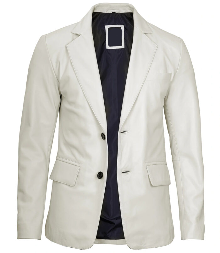 Men's Off White Real Leather Blazer