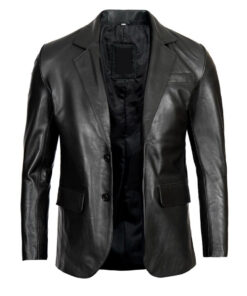 Men’s Real Leather Black Blazer