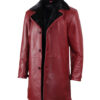 Men's Winter Maroon Leather with Black Shearling Long Coat
