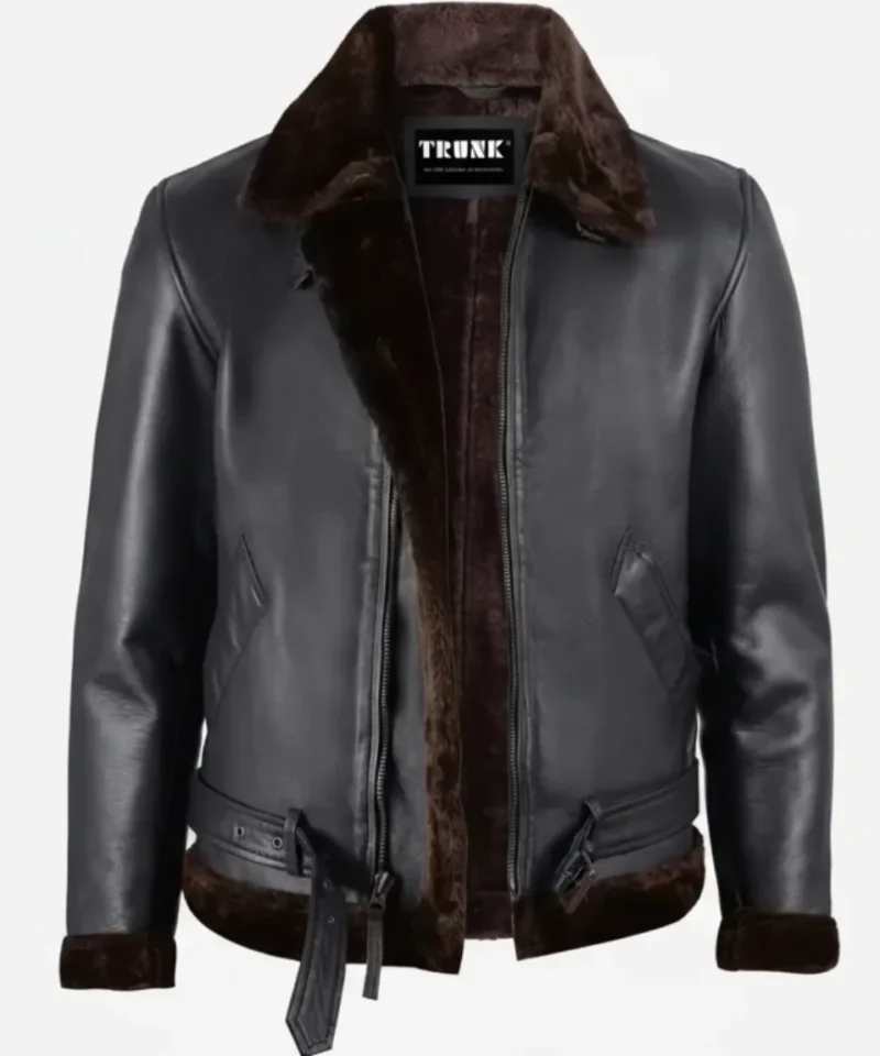 Men's Black Real Leather Jacket with Brown Shearling
