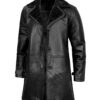 Men's Black Leather Long Shearling Coat