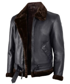 Men's Black Real Leather Jacket with Brown Shearling