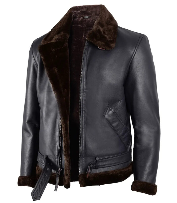 Men's Black Real Leather Jacket with Brown Shearling