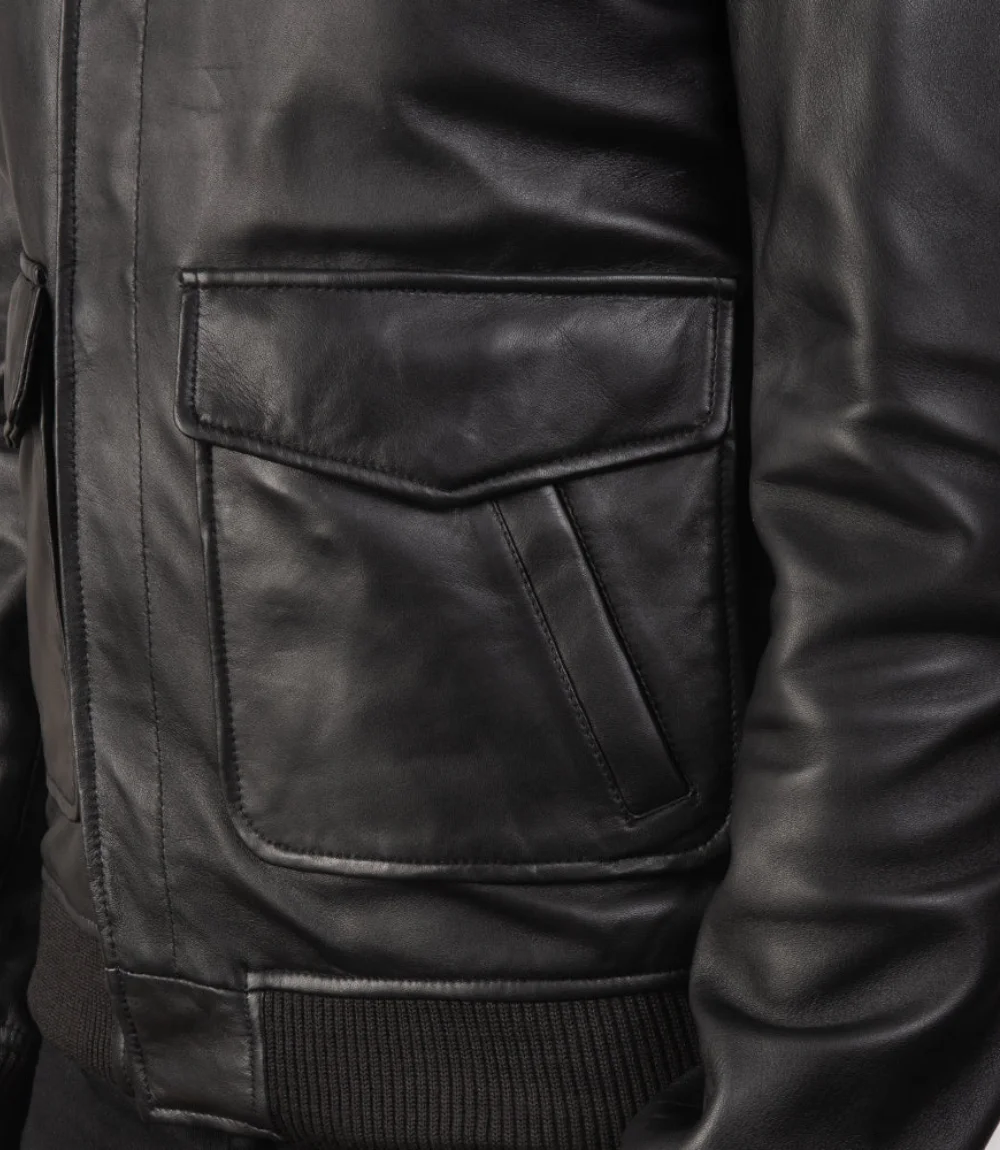 【OF ALL FORM】POCKET DETAIL LEATHERBOMBER Men_s_Coffmen_Black_Leather_Bo