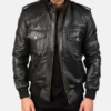 Men's Agent Shadow Black Leather Bomber Jacket