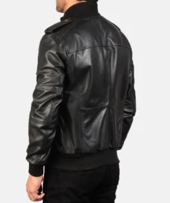 Men's Black Agent Shadow Leather Bomber Jacket