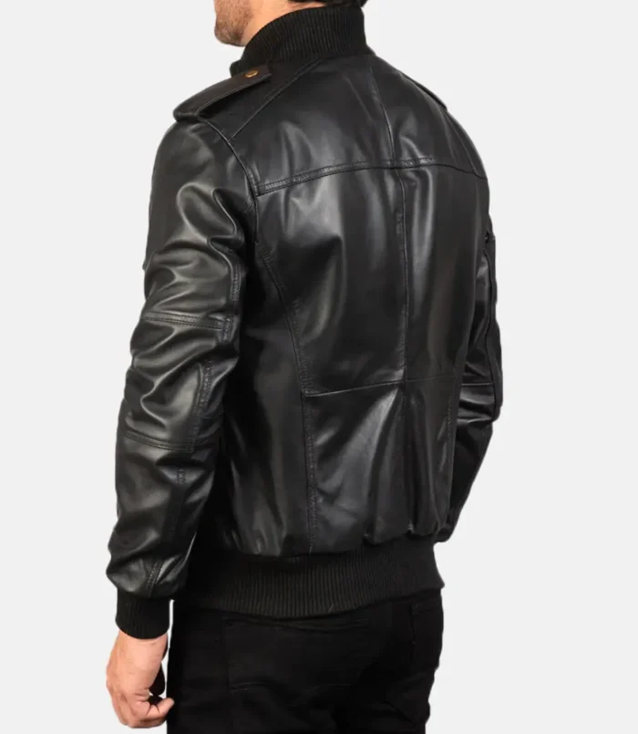 Men's Black Agent Shadow Leather Bomber Jacket