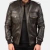 Men's Agent Shadow Brown Leather Bomber Jacket