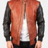 Men's Avan Black & Maroon Leather Bomber Jacket