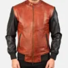 Men’s Avan Black & Maroon Leather Bomber Jacket