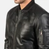 Men's Bomia Ma-1 Black Leather Bomber Jacket