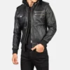 Men's Bravado Black Hooded Leather Bomber Jacket