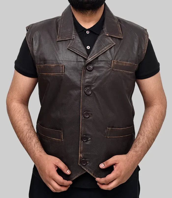 Men's Calin Dark Brown Vintage Leather Vest