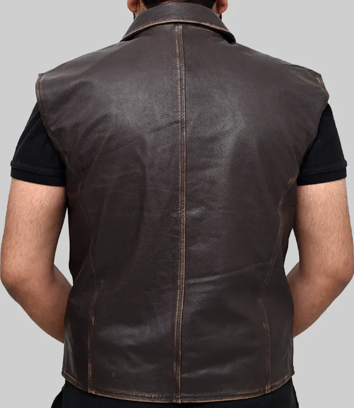 Men's Dark Brown Calin  Vintage Leather Vest