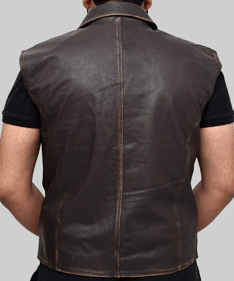 Men's Dark Brown Calin  Vintage Leather Vest