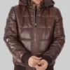 Men's Cart Brown Hooded Puffer Leather Jacket