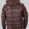 Men's Brown Cart Hooded Puffer Leather Jacket