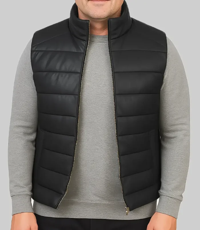 Men’s Christopher Black Puffer Leather Vest