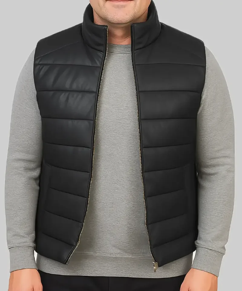 Men’s Christopher Black Puffer Leather Vest