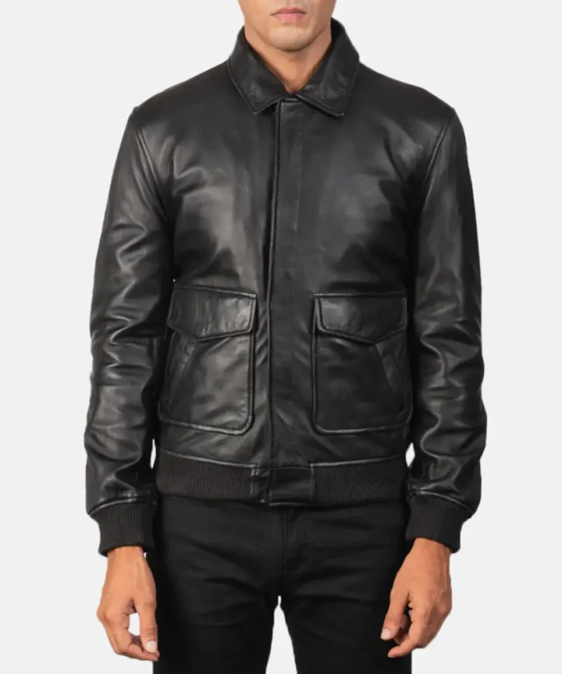 Men's Coffmen Black A2 Leather Bomber Jacket