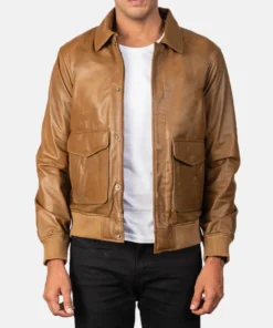 Men's Coffmen Olive Brown A2 Leather Bomber Jacket