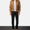Men's Coffmen Olive Brown A2 Leather Bomber Jacket