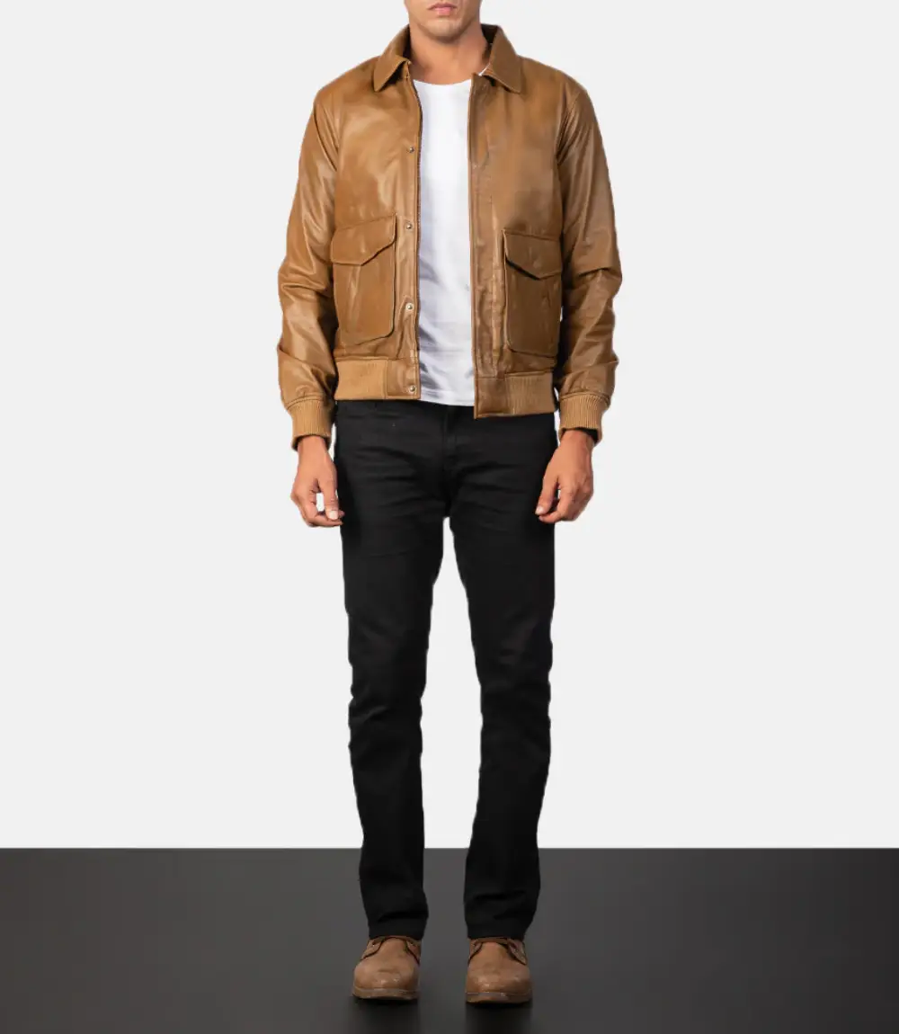 Men's Coffmen Olive Brown A2 Leather Bomber Jacket