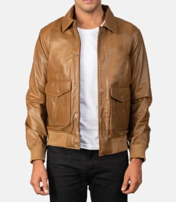 Men's Coffmen Olive Brown A2 Leather Bomber Jacket