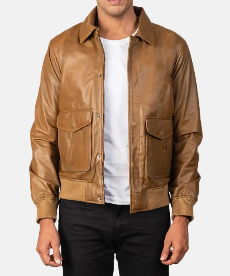 Men's Coffmen Olive Brown A2 Leather Bomber Jacket