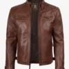 Men’s Cognac Brown Quilted Leather Biker Style Jacket