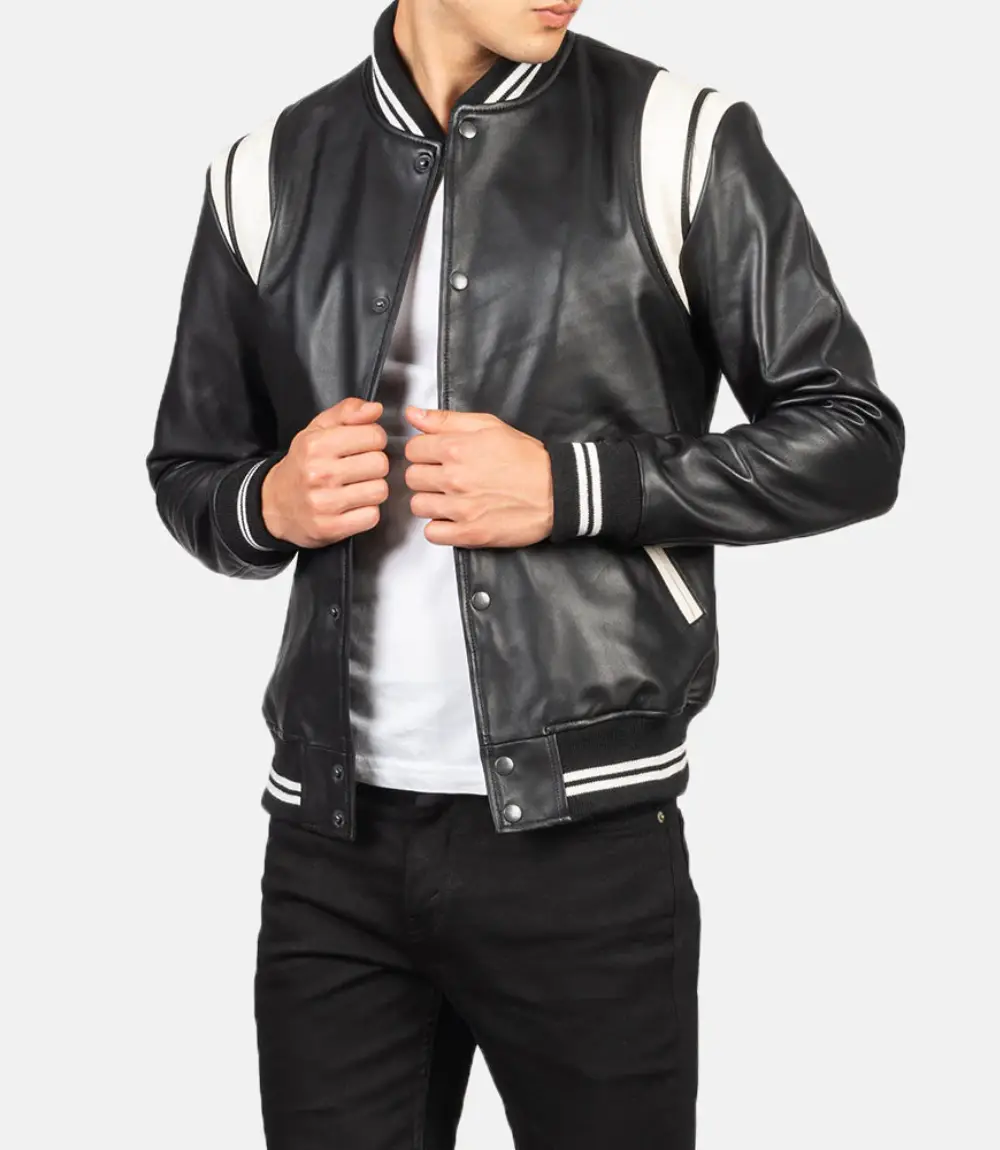 Men's Dantee Black Leather Varsity Jacket