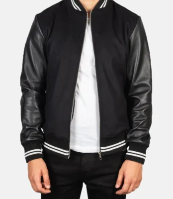 Men's Black Harrison Hybrid Varsity Jacket