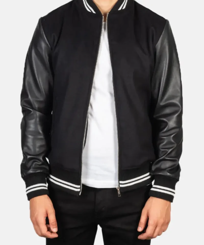 Men's Black Harrison Hybrid Varsity Jacket