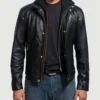Men's Highschool Black Hooded Leather Jacket