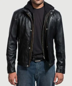 Men's Highschool Black Hooded Leather Jacket